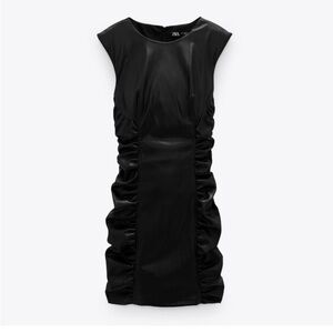 Zara Faux Leather Ruched Mini Dress